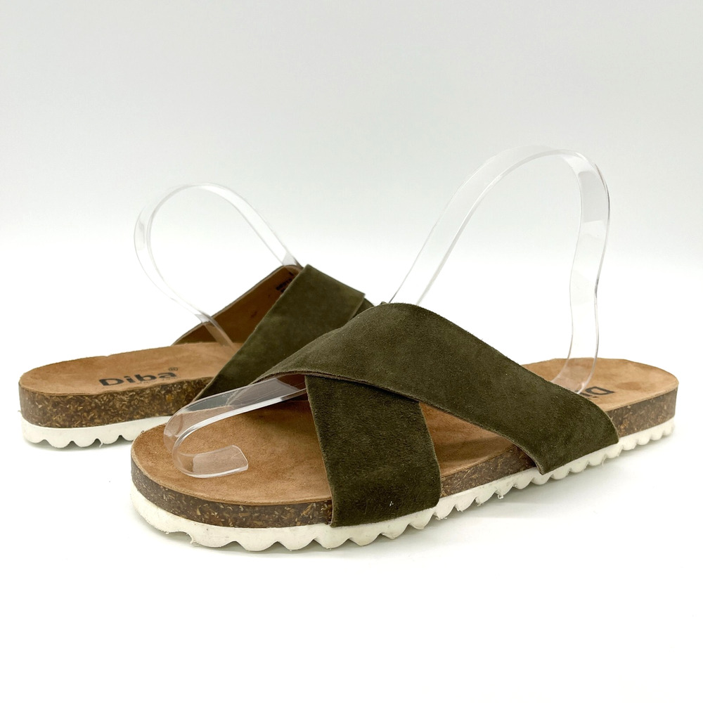 Diba Womens Coyote Slide Sandal Size 9 Olive Suede Leather Open Toe Summer Beach